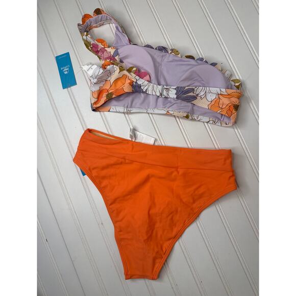 NWT Cupshe Two Piece Swimsuit Bikini Floral One Shoulder Cheeky Beach BUNDLE S - Picture 4 of 6